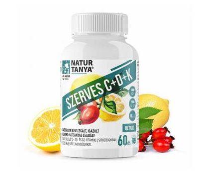 Natur Tanya Szerves C+D+K - Retard 1000mg C-vitamin, 2000IU D3-vitamin, 30g natto fermentált K2-vitamin, csipkebogyó kivonat és citrus bioflavonoidok 1